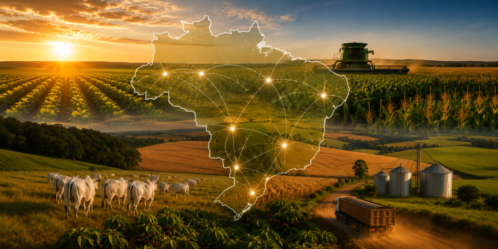 Paisagem agrícola brasileira diversa vista do alto