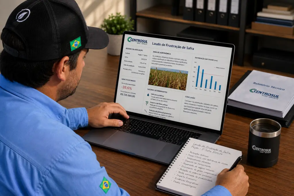 Perito realizando a análise dos dados produtivos e financeiros