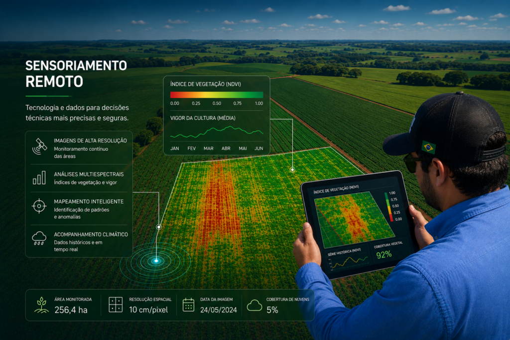Perito analisando indices espectrais da lavoura